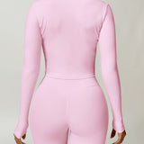 Zip Up Mock Neck Long Sleeve Active Outerwear - 