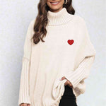 Turtle Neck Long Sleeve Ribbed Sweater - Beige