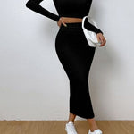 Long Sleeve Top and Wrap Skirt Set - 