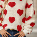 Fuzzy Heart Dropped Shoulder Sweatshirt - 