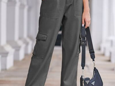 Straight Denim Cargo Pants - Charcoal