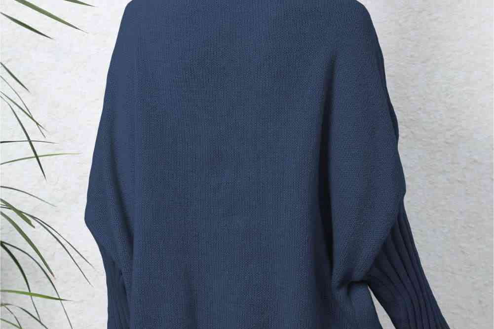 Turtle Neck Long Sleeve Ribbed Sweater - 
