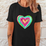 Heart Round Neck Short Sleeve T-Shirt - 