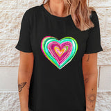 Heart Round Neck Short Sleeve T-Shirt - 