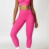 Ruched Halter Neck Bra and Pocketed Leggings Active Set - 