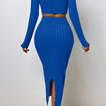 Long Sleeve Top and Wrap Skirt Set - 