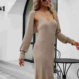 Knit Slit Tank Dress and Bolero Set - 