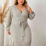 Plus+ Size Tie Waist Wrap Dress - Light Gray