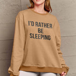 Simply Love Full Size I'D RATHER BE SLEEPING Round Neck Sweatshirt - Camel