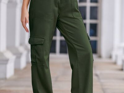 Straight Denim Cargo Pants - Green