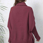 Turtle Neck Long Sleeve Ribbed Sweater - 