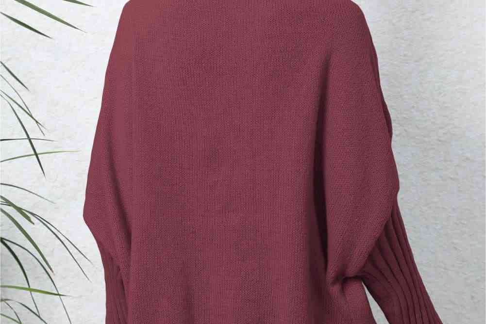 Turtle Neck Long Sleeve Ribbed Sweater - 