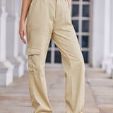Straight Denim Cargo Pants - Sand
