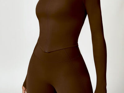 Zip Up Mock Neck Long Sleeve Active Outerwear - 