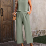 Round Neck Tank and Pocketed Pants Set - 