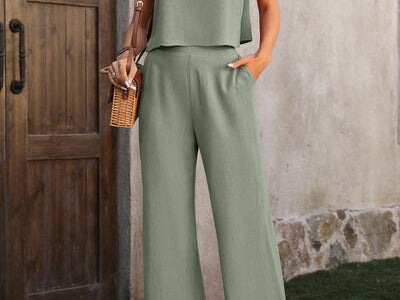Round Neck Tank and Pocketed Pants Set - 