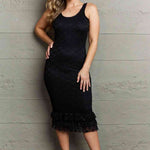 HIDDEN No Doubts Sleeveless Bodycon Ruffle Midi Dress - Black