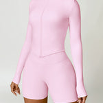 Zip Up Mock Neck Long Sleeve Active Outerwear - Blush Pink