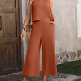 Round Neck Tank and Pocketed Pants Set - 