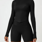 Zip Up Mock Neck Long Sleeve Active Outerwear - Black