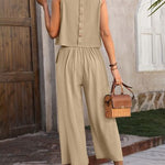 Round Neck Tank and Pocketed Pants Set - 