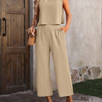 Round Neck Tank and Pocketed Pants Set - 
