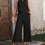Round Neck Tank and Pocketed Pants Set - 