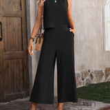 Round Neck Tank and Pocketed Pants Set - 