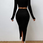 Long Sleeve Top and Wrap Skirt Set - 