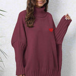 Turtle Neck Long Sleeve Ribbed Sweater - 