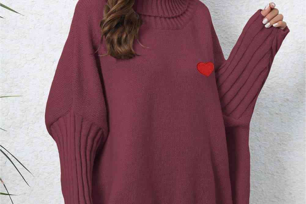 Turtle Neck Long Sleeve Ribbed Sweater - 
