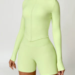Zip Up Mock Neck Long Sleeve Active Outerwear - Lime