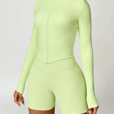 Zip Up Mock Neck Long Sleeve Active Outerwear - Lime