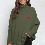 Turtle Neck Long Sleeve Ribbed Sweater - Army Green