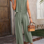 Round Neck Tank and Pocketed Pants Set - 