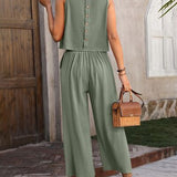 Round Neck Tank and Pocketed Pants Set - 