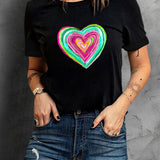 Heart Round Neck Short Sleeve T-Shirt - 