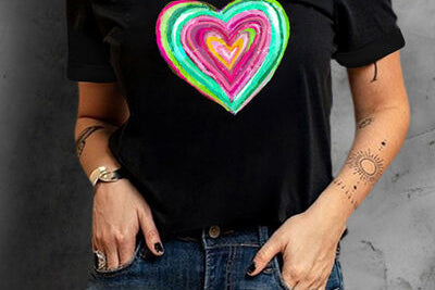 Heart Round Neck Short Sleeve T-Shirt - 