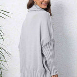 Turtle Neck Long Sleeve Ribbed Sweater - 