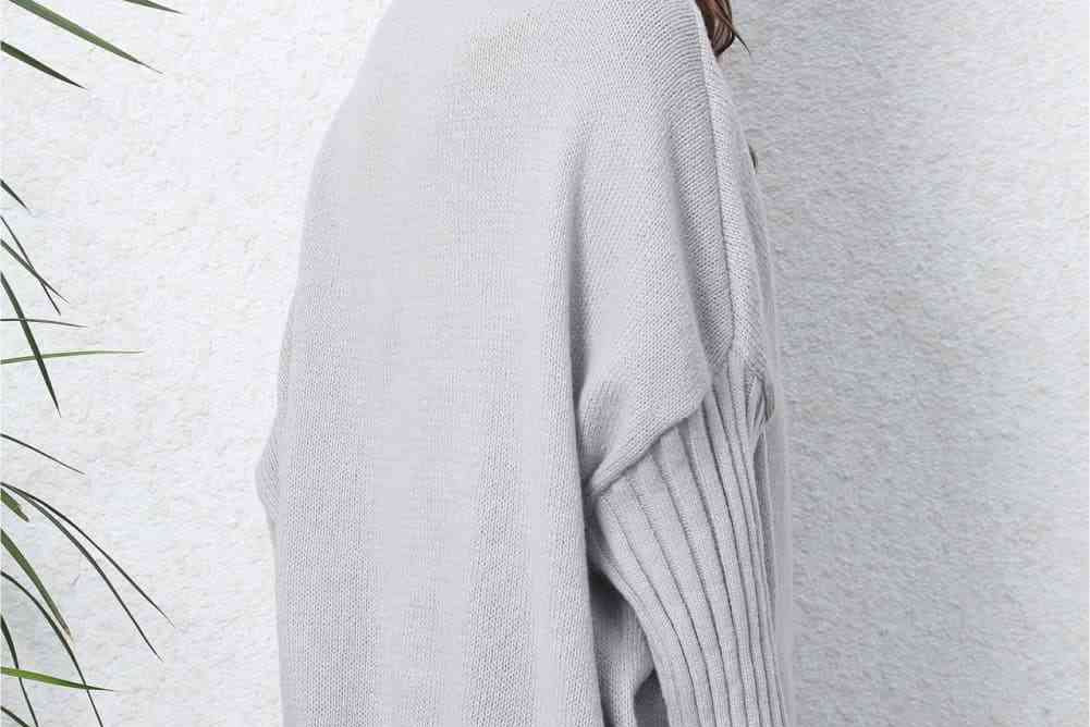Turtle Neck Long Sleeve Ribbed Sweater - 