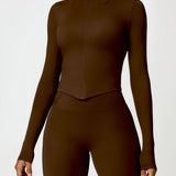 Zip Up Mock Neck Long Sleeve Active Outerwear - Chestnut