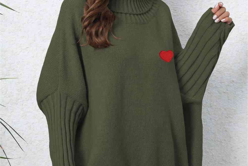 Turtle Neck Long Sleeve Ribbed Sweater - 