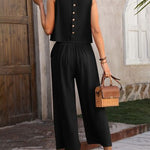Round Neck Tank and Pocketed Pants Set - 