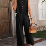 Round Neck Tank and Pocketed Pants Set - 