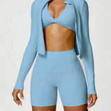 Zip Up Mock Neck Long Sleeve Active Outerwear - 