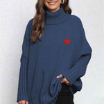 Turtle Neck Long Sleeve Ribbed Sweater - Navy