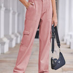 Straight Denim Cargo Pants - Light Mauve