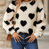 Fuzzy Heart Dropped Shoulder Sweatshirt - Black