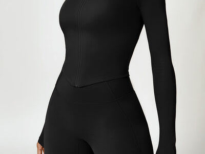 Zip Up Mock Neck Long Sleeve Active Outerwear - 