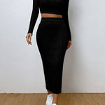 Long Sleeve Top and Wrap Skirt Set - Black